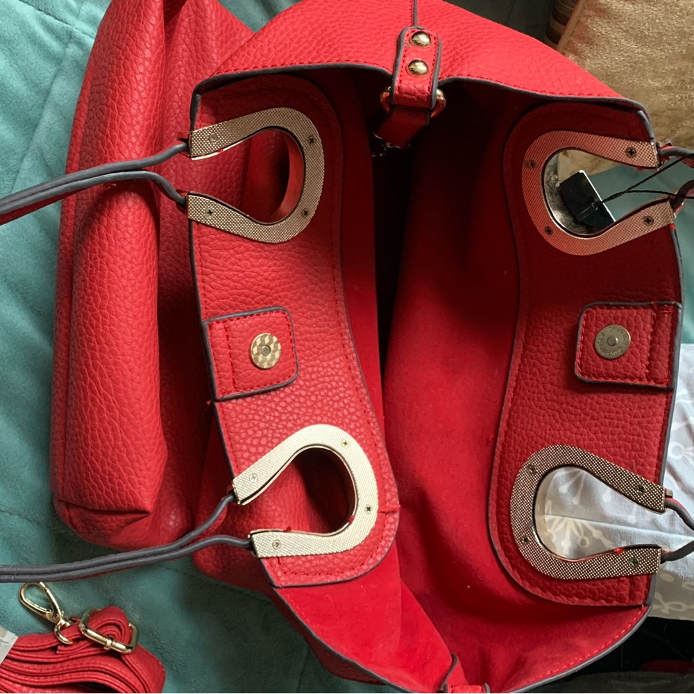 New DS Red purse with two bags and shoulder strap